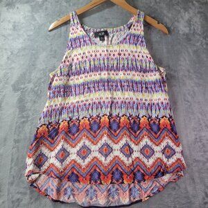 AGB Womens XL Sleeveless Tank Top Boho‎ Festival Multicolor Aztec Print